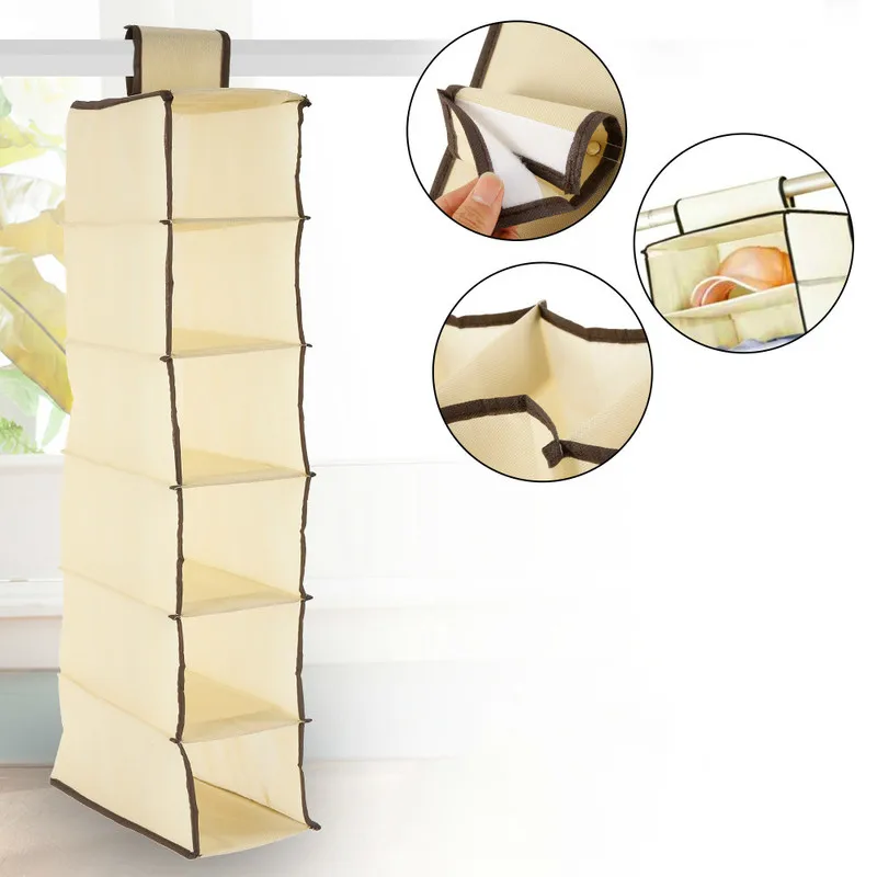 

6 Layers Hanging Storage Bag Organizer Drawer Type Shelves Non Woven Wardrobe Shoes Garment Clothes Organiser Storage Bags