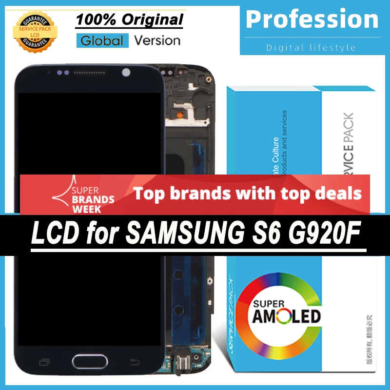 100% Оригинальный 5 1 'ɺMOLED дисплей для Samsung Galaxy S6 G920 SM-G920F G920F ЖК сенсорный экран