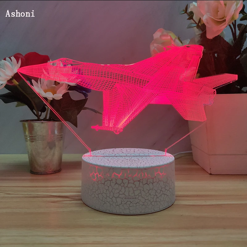 

Aircraft Fighter Figure 3D Lamp Table Lamps USB Cable Night Light 7 Colors Touch Base Lamp Kids Gift