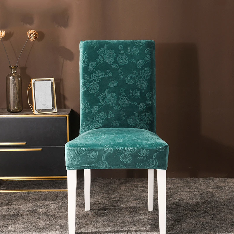 

1Pc Velvet Chair Covers Stretch Polyester Big Elastic Seat Cases Solid Color Embossing Pattern For Home Restaurant Banquet Party