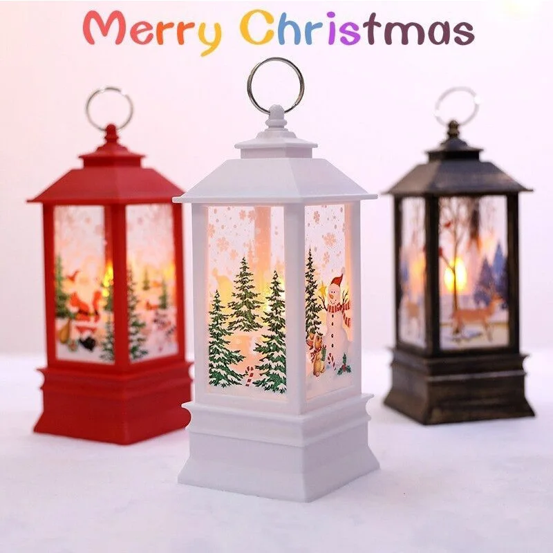

80Pcs/Lot Christmas Santa Claus Flame Lanterns Night Light Snowman Angel Hanging Ornaments LED Luminous Candlestick Lamp Gift