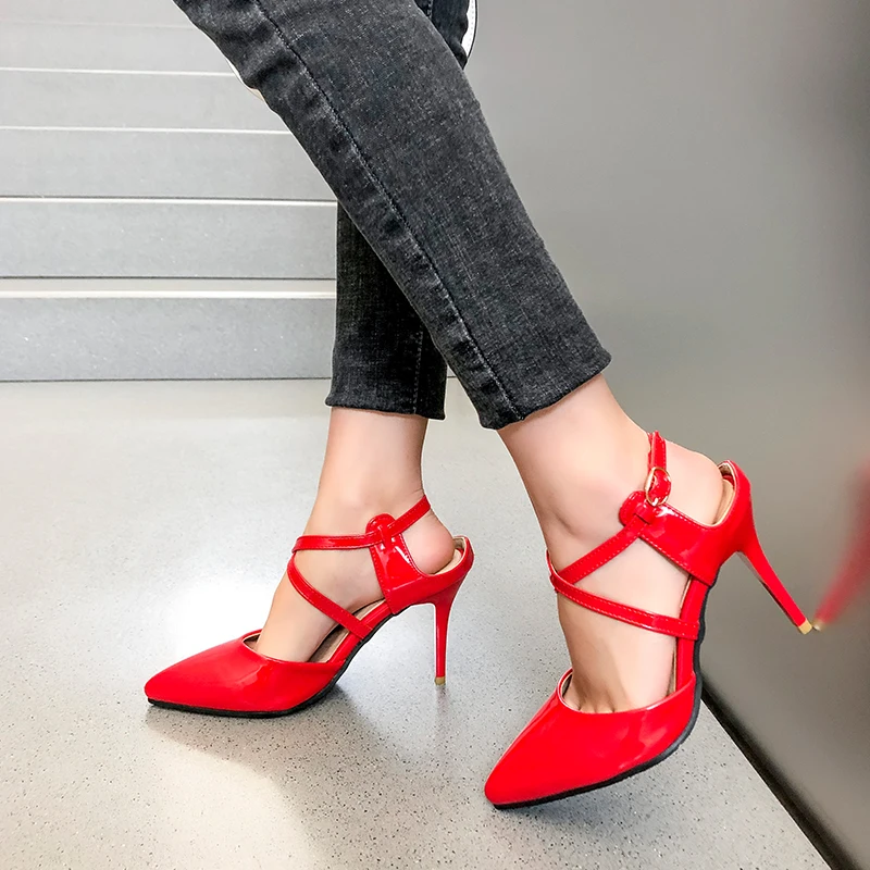 Сандалии Baotou женские на высоком тонком каблуке босоножки с острым носком туфли