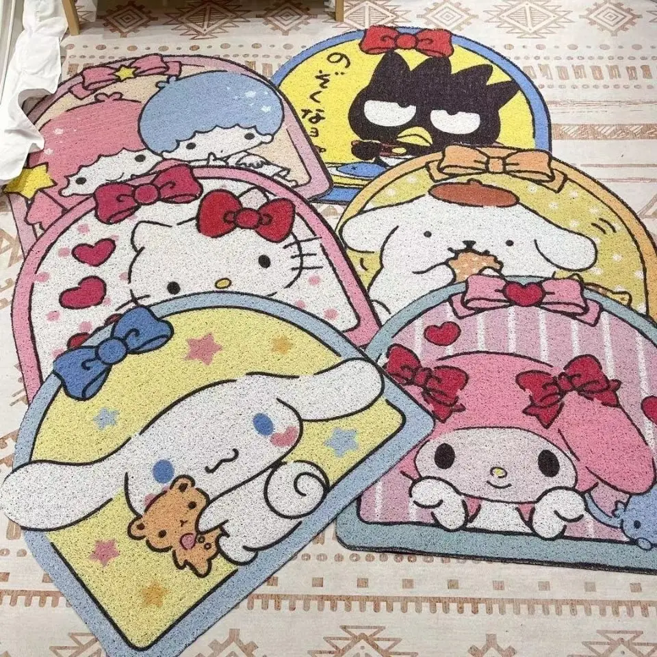 

Cartoon KT Cat Sand Scraping Dust Door Entrance Welcome Mat Bath Non-slip Rug Dust Removal Carpet Wire Loop Footpad Doormat