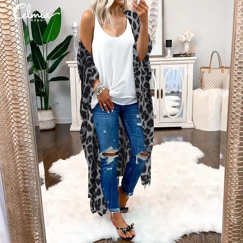 Размера плюс Celmia Весна для женщин в винтажном стиле кимоно кардиган плащ Тренч