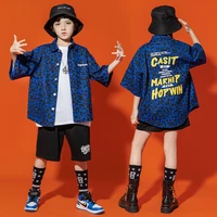 kid cool hip hop clothing leopard print oversized shirt top black streetwear shorts for girl boy jazz dance costume clothes set