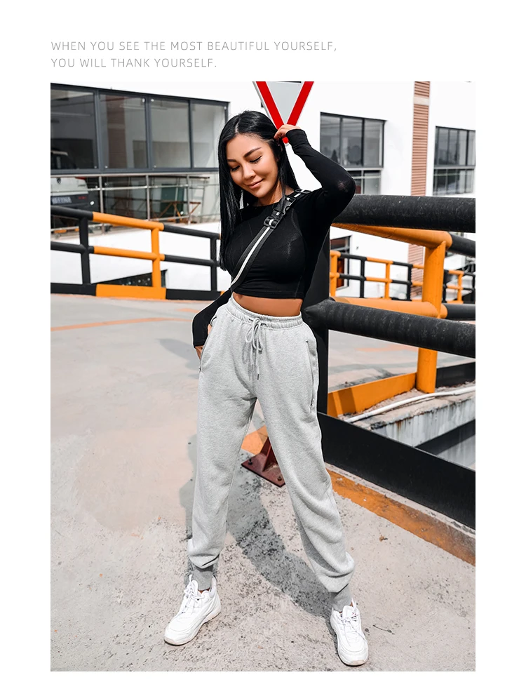 Zippered Pocket Sweatpants Joggers Soft Touch Loose Harem version Dance Exercise Fitness Pants Drawcord Running Trousers Women