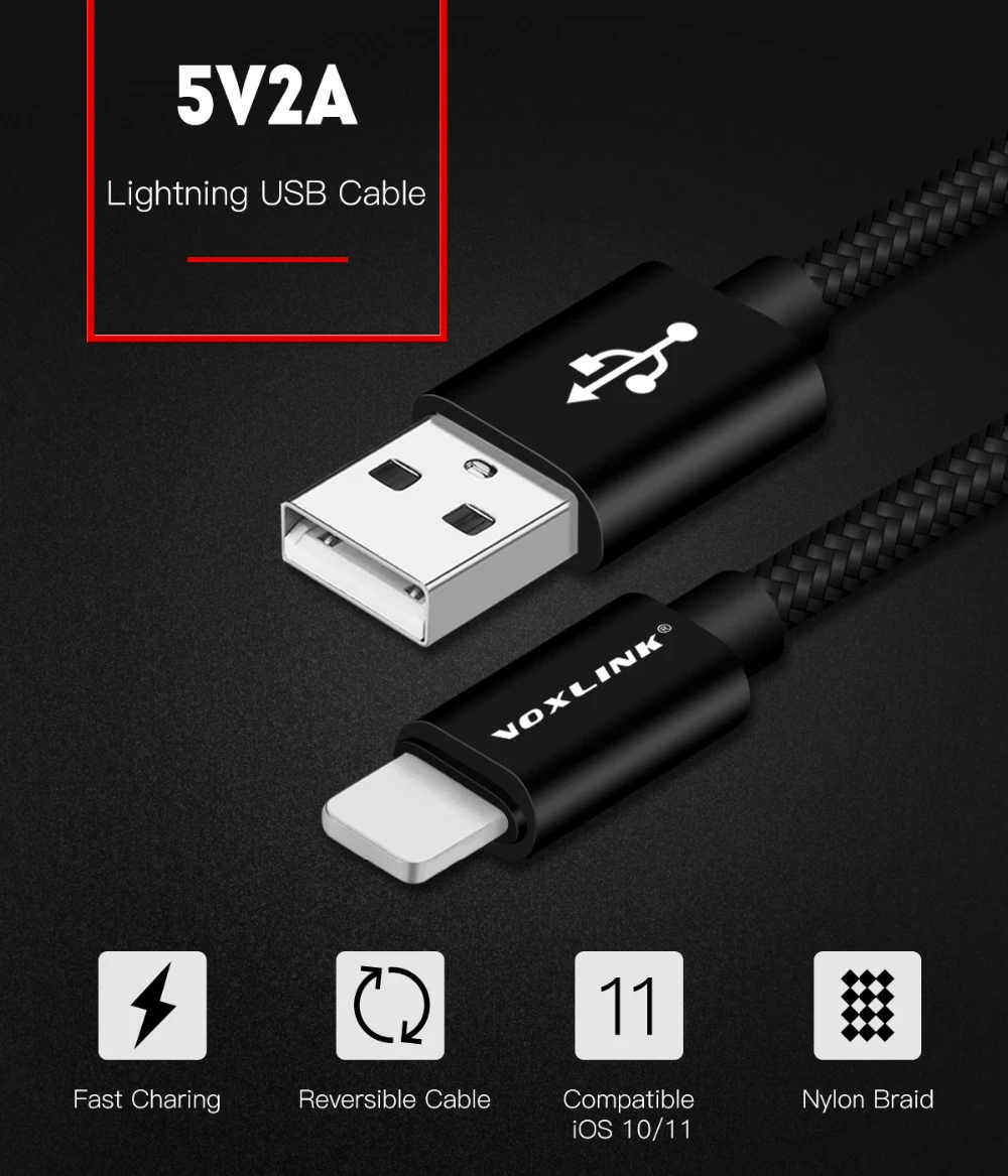 VOXLINK, 20 шт. в упаковке, 8-контактный USB кабель, быстрое зарядное устройство, адаптер, USB кабель для iphone x, 7, 6 S, iphone xs plus, 5S, ipad mini, кабели для мобильных телефонов