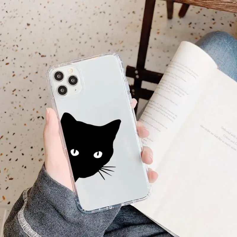 

black cat cute cartoon animal Phone Case Transparent soft For iphone 5 5s 5c se 6 6s 7 8 11 12 plus mini x xs xr pro max