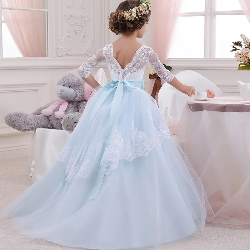 

Long Gown Kids Dresses for Girls Formal Vintage Flower Girls Dress for Wedding Evening Children Princess Party Pageant Clothes