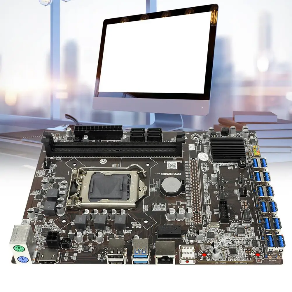 

Материнская плата B250 BTC для майнинга, материнская плата 12XPCIE на USB3.0, слот для графической карты LGA1151, поддерживает DDR4 DIMM, материнская плата ко...