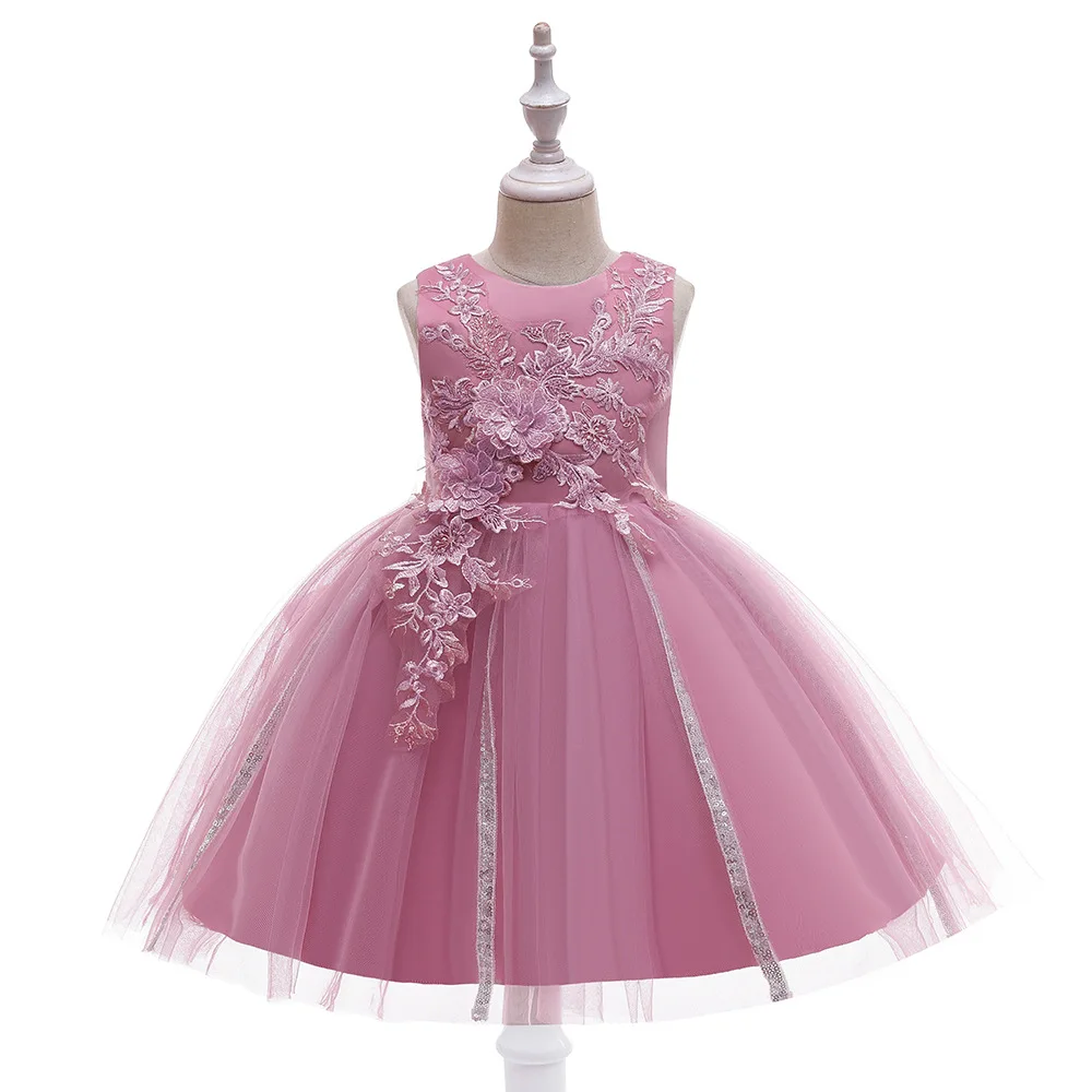 

High Quality New Flower Girls Dress Baby Girl Clothes Lace Flowers Applique Puffy Tulle Kids Birthday Gown in stock for 4-10Y