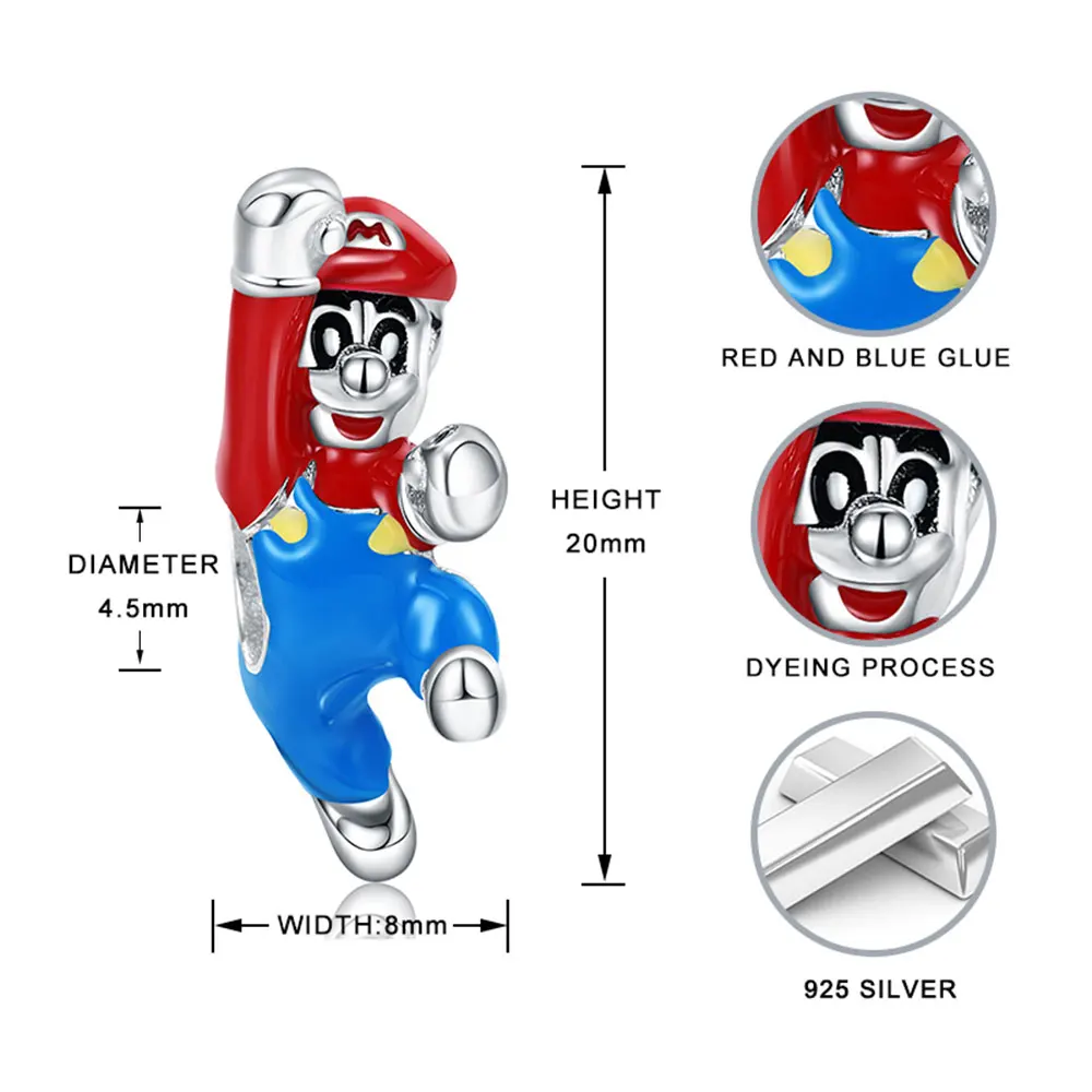100% 925 стерлингового серебра шляпа супер герой сантехника бусины Голубой