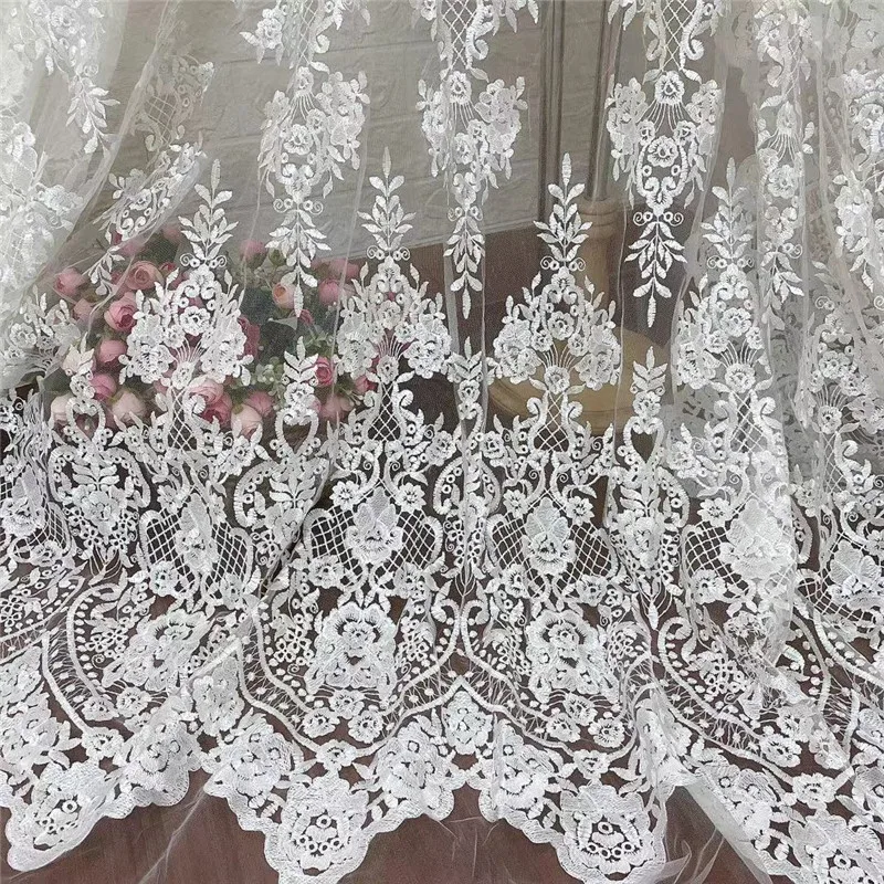 1 ярд Высококачественная открытая белая африканская французская Вышивка Тюль