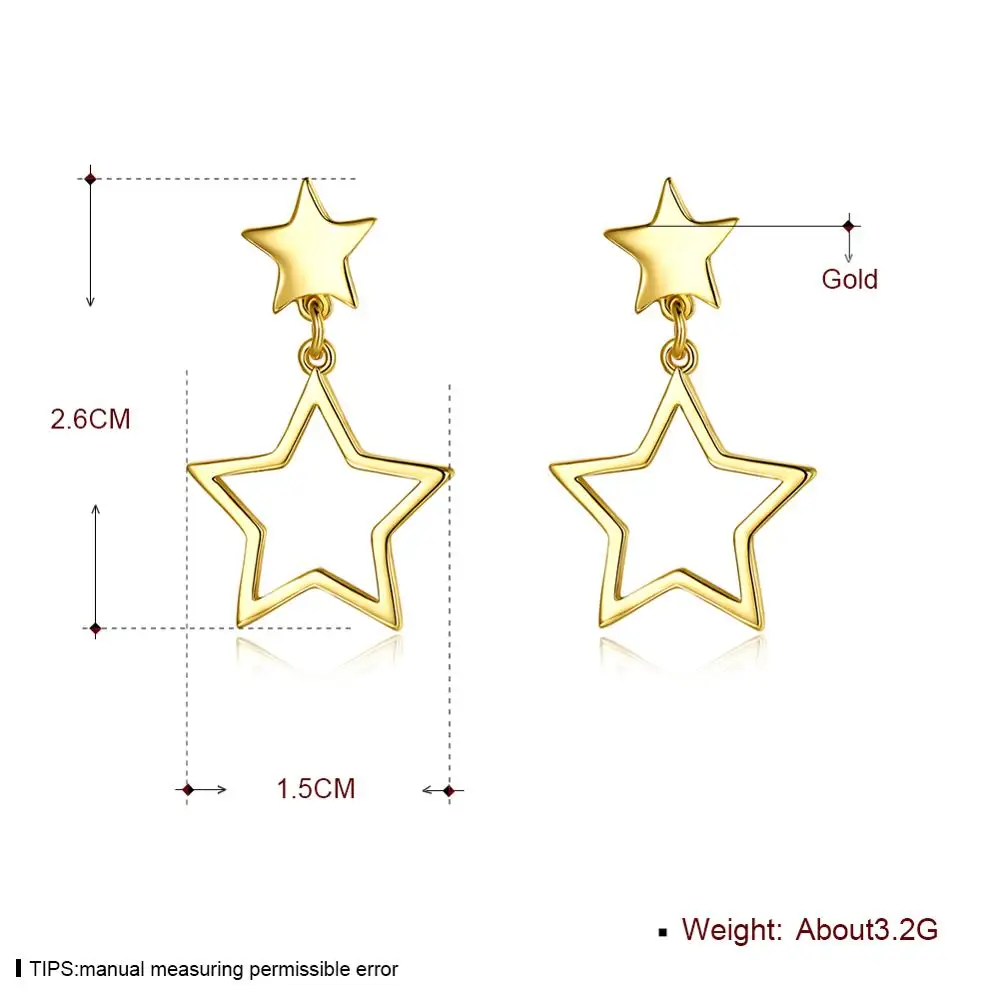 Gold Color Stud Earrings for Women Star Shape Earring Wedding Party Fashion Jewelry Drop shipping Wholesale | Украшения и