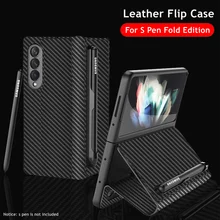 Leather Flip Case For Samsung Galaxy Z Fold 3 Case with Pen Holder Cover for Galaxy Z Fold3 5G Cover S Pen Slot