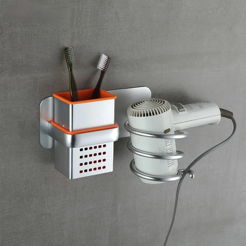 

Bathroom Wall-mounted Hair Dryer Spiral Storage Rack Aluminum Dryer Holder Self-adhesive Punch-free Blower Organizer