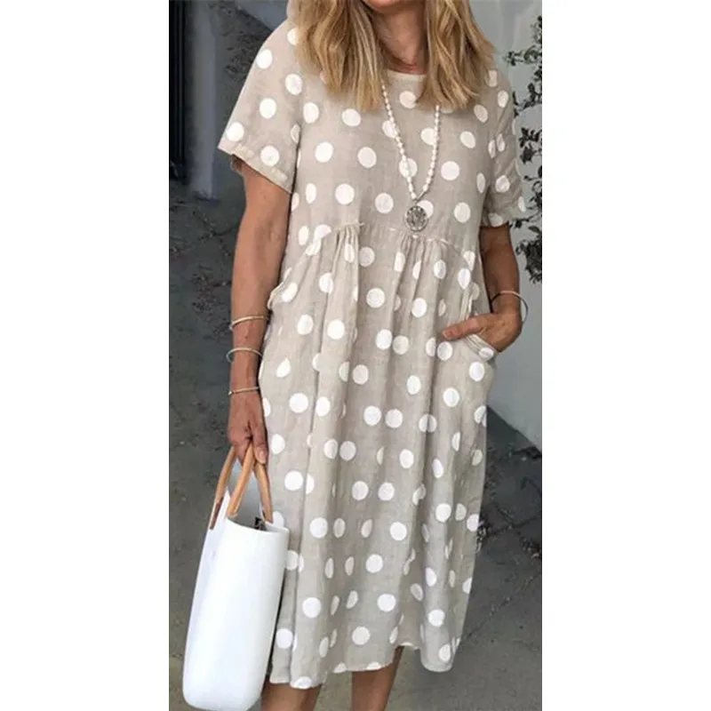 

Plus Size Women's Dress Loose Short-sleeved Polka Dot Print Pocket Dresses Female Party Summer Sexy Girl Bodycon Casual Clothing