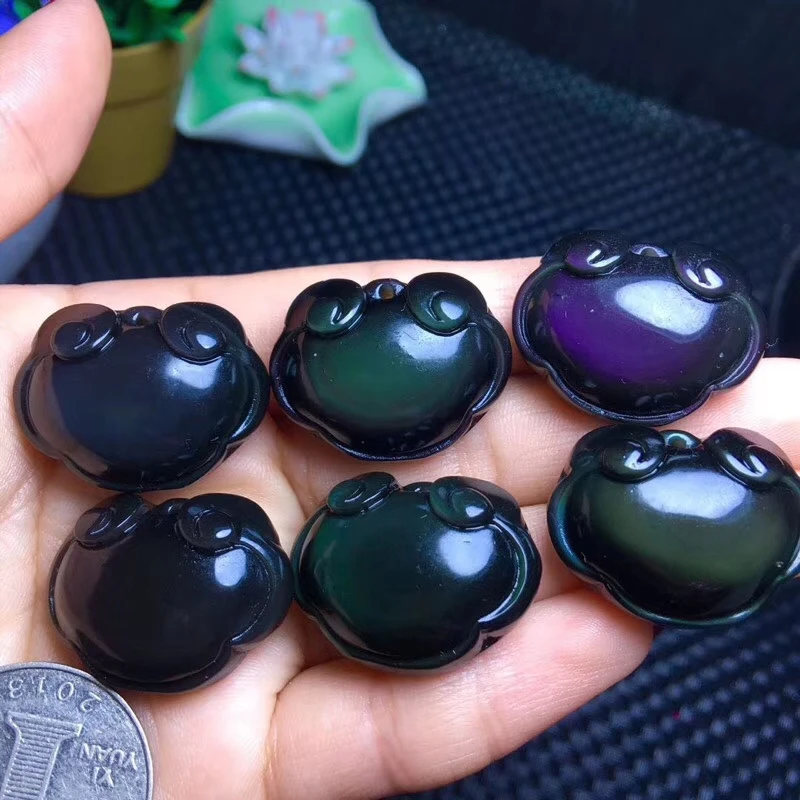 Новые продукты натуральный полированный Радужный обсидиан ruyi кулон кристалл