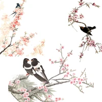three ratels qcf53 classical and elegant flowers and birds room art sticker ink auspicious swallow home decoration decals