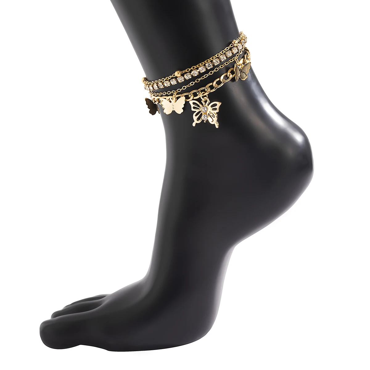 

Fashion 4pcs Butterfly Anklet Set Gold Color Bling Crystal Chain Anklets Women Girls 2021 Layering Beach Leg Ankle Boho Jewelry