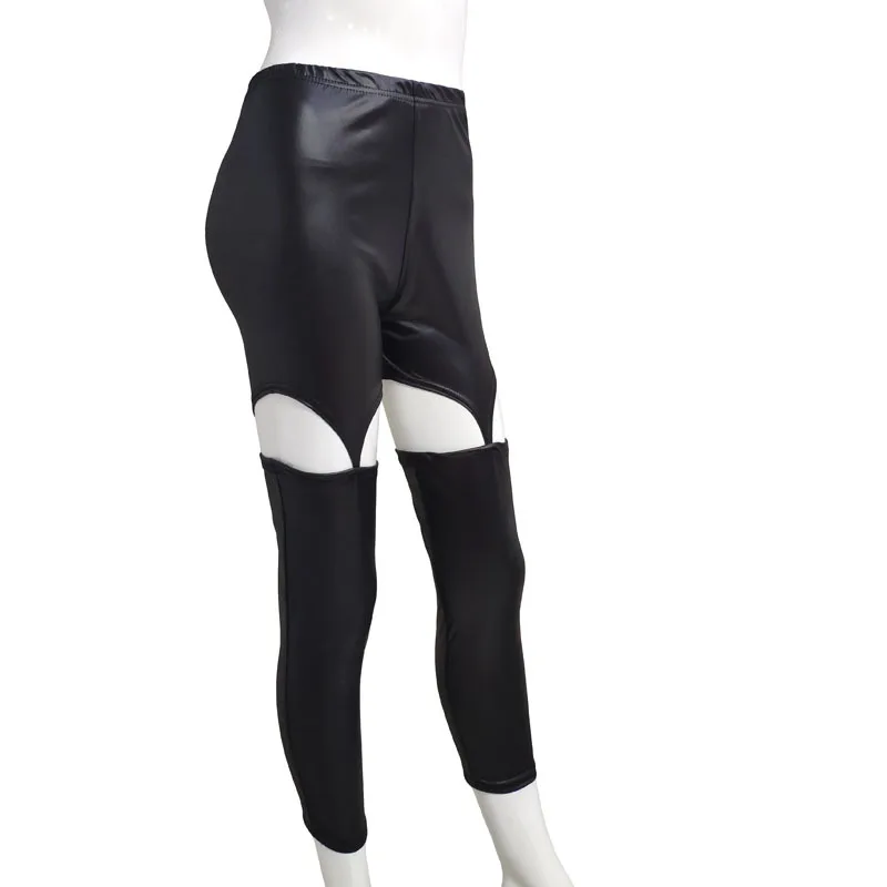 Женские леггинсы из ПУ кожи черные однотонные в готическом стиле с прострочкой