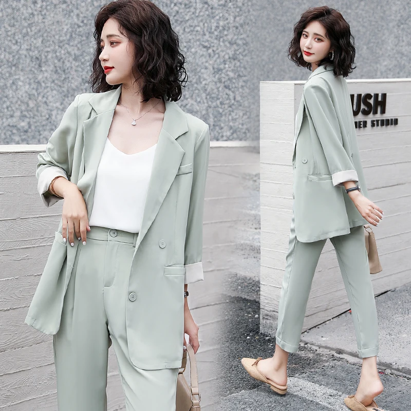 

Женский брючный костюм, повседневный офисный комплект из двух предметов, блейзер на двух пуговицах, в Корейском стиле, 2021