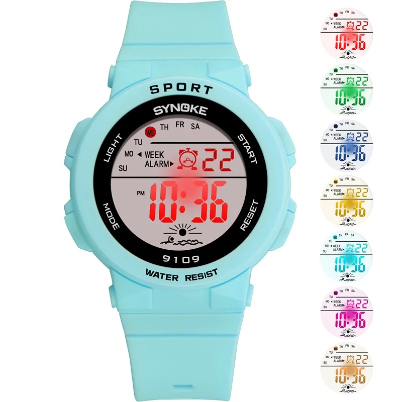 SYNOKE, цифровые часы для девочек, светодиодный, красочный светильник, jam tangan, будильник, повседневные спортивные наручные часы,, подарки для девочек
