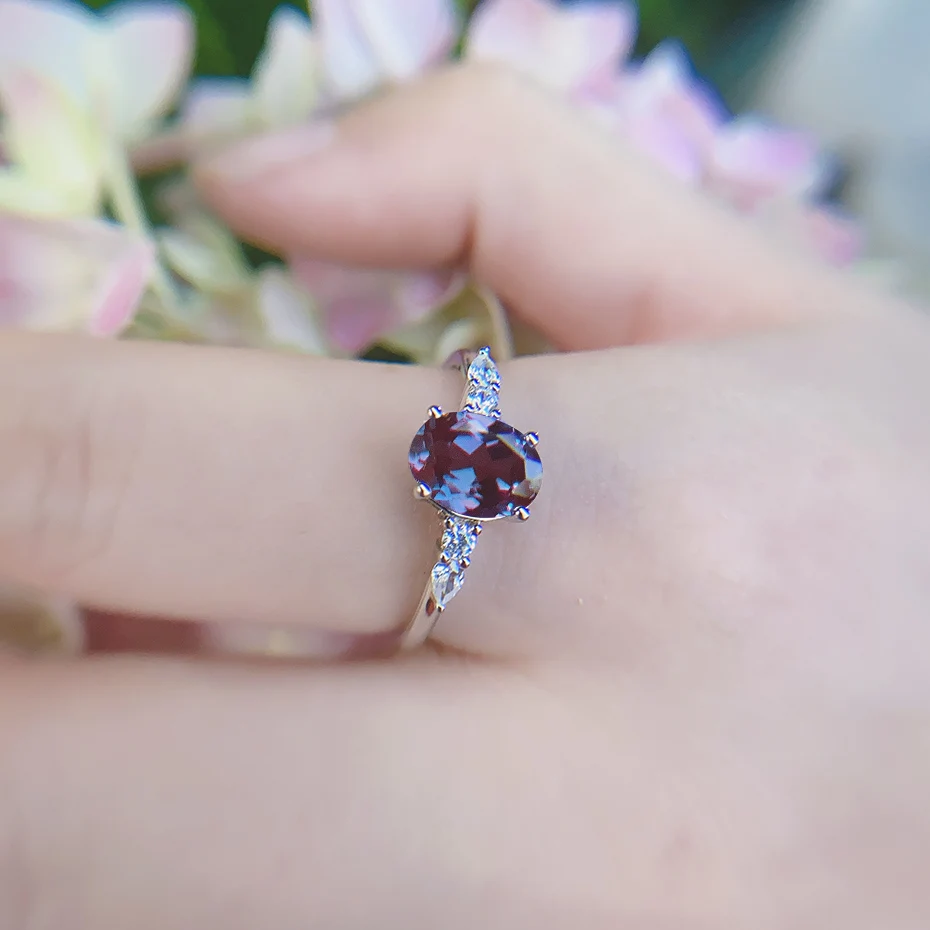 Кольцо с искусственным александритом Kuololit Oval 6x8 для женщин, изготовленное из серебра 925 пробы, роскошный подарок на помолвку или годовщину.