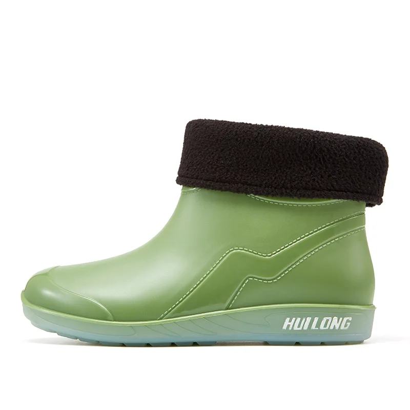2021 New Fashion Slip-on Ankle Rain Boots Women Outdoor Warm Water Shoes Female Solid Color Platform PVC Rainboots