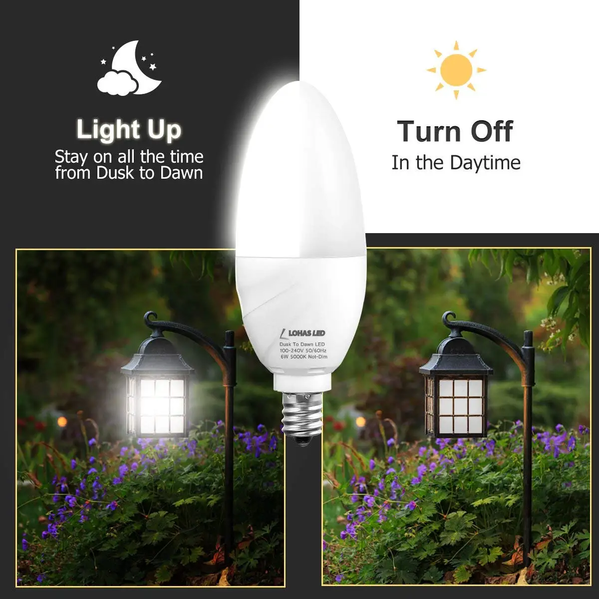 E12 светодиодный Сенсор ночной Светильник лампы канделябры заката до рассвета 6 Вт