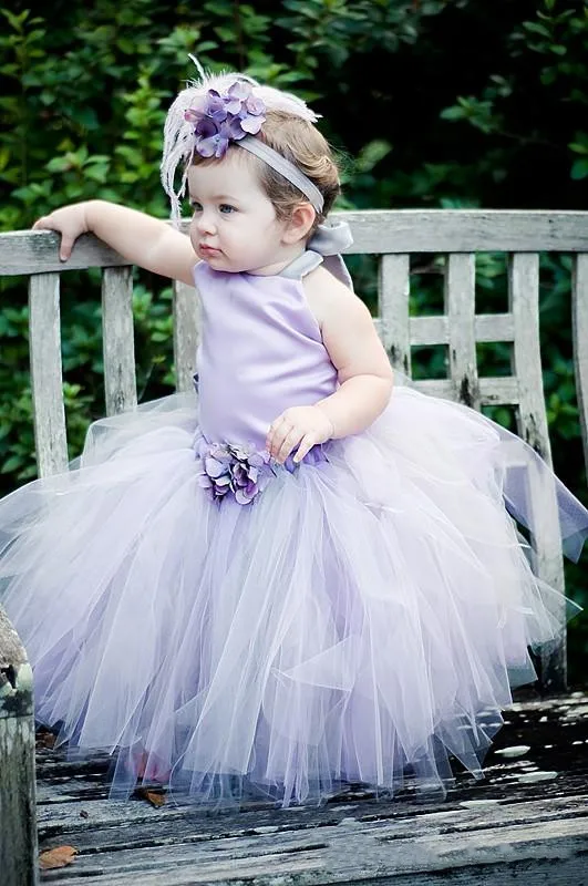 

Lavender Little Baby Toddler Flower Girl Dresses Satin Halter Tulle Girl Pageant Dresses Two Piece Birthday Party Dress