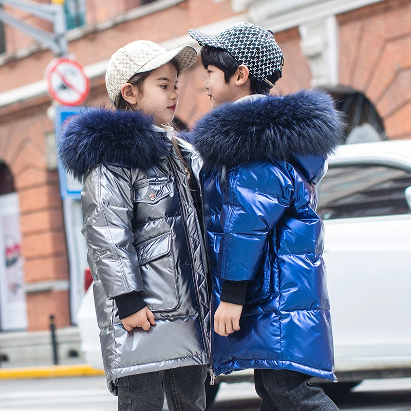 Новинка 2021 детская зимняя одежда теплые куртки на белом утином пуху для