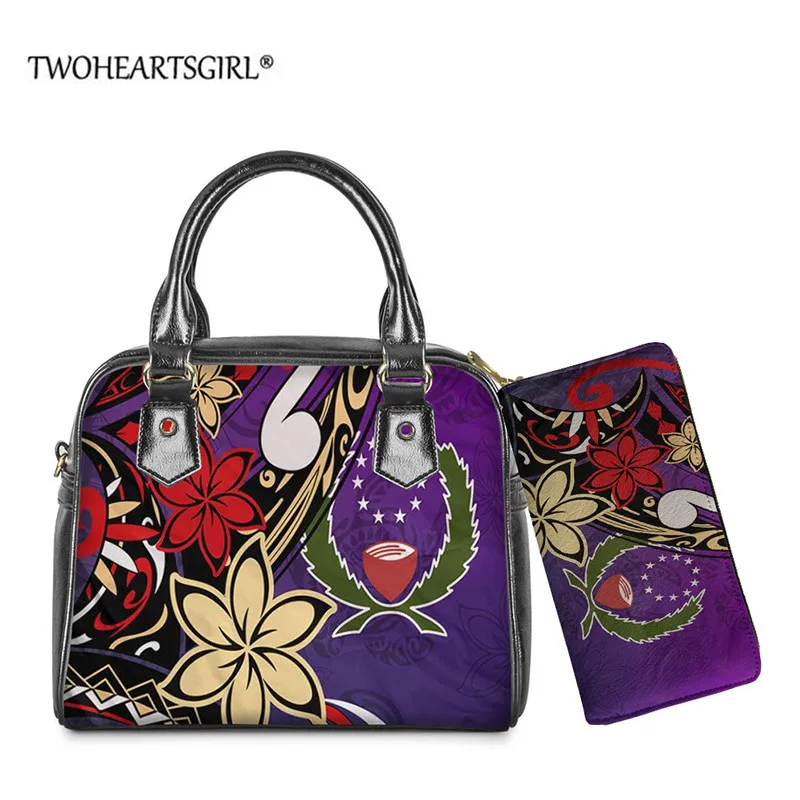 

Brand Designs Leather Women Handbag and Purse Set Polynesian Pohnpei Tribal Printed Crossbody Bag Wallets Femme Totes Clutch