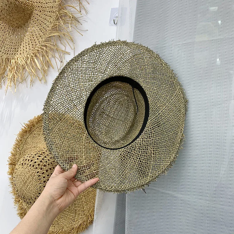 

202106-2508662 new summer handmade Salty grass striped bowknot beach sun cap women leisure holiday hat