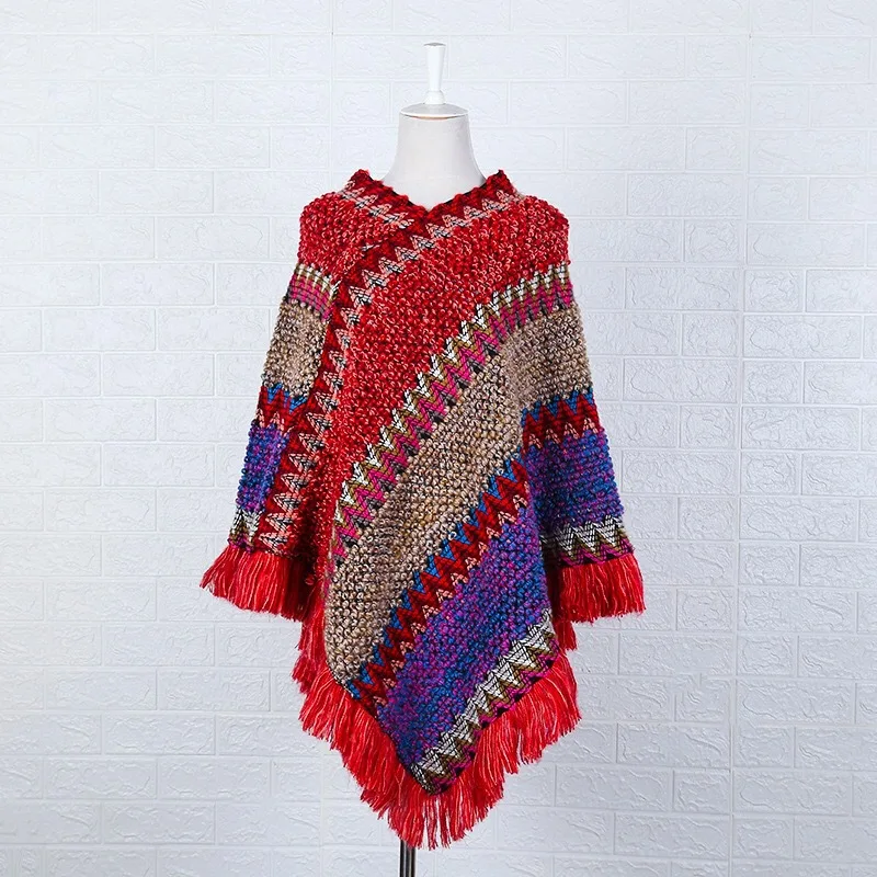 

Spring And Autumn Ethnic Style Cloak Shawl Knitted Hedging Mohair Fringed Scarf Jacket Female Long section To Keep Warm