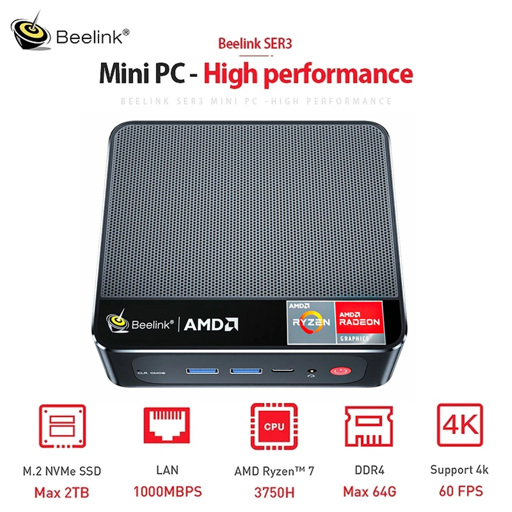 

Beelink SER3 игровой мини-ПК Windows 10 компьютер AMD Ryzen 7 3750H 4 ГГц 4C/8T 4K UHD с тройным дисплеем офисный AMD Radeon RX Vega 10