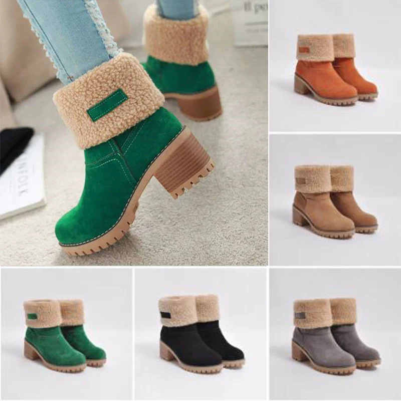 Женские зимние теплые ботинки 2020 ботильоны на высоком каблуке 5 см меховые