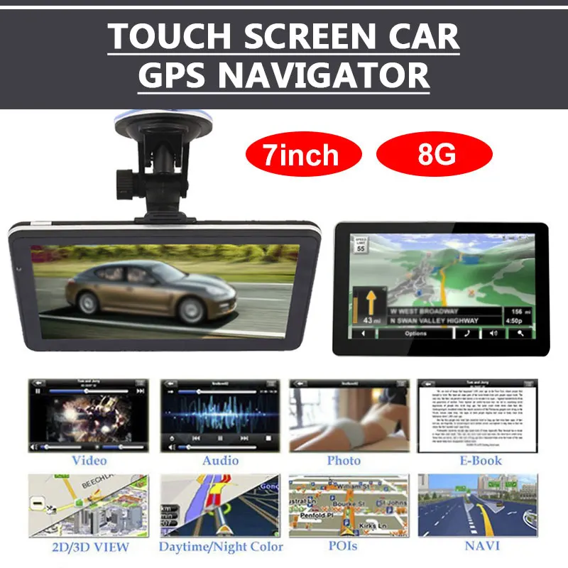 VEHEMO 7 дюймов HD Автомобильный GPS навигатор 256 МБ/8 г Портативный сенсорный экран AV IN