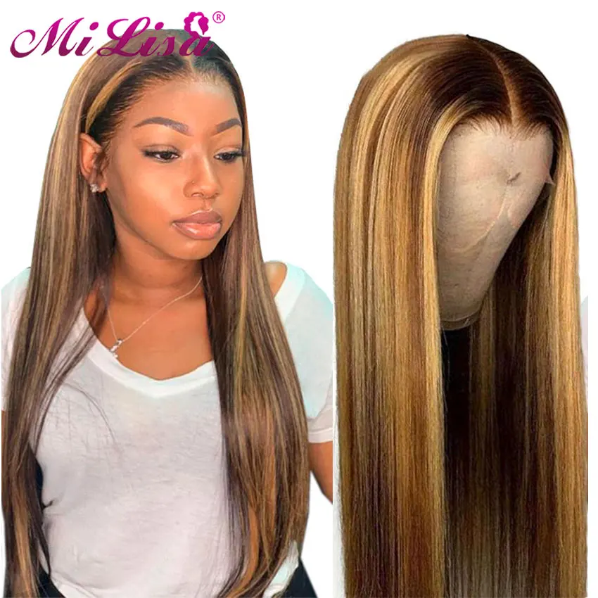 Выделите Омбре парик человеческих волос коричневый медовый блонд фронта шнурка