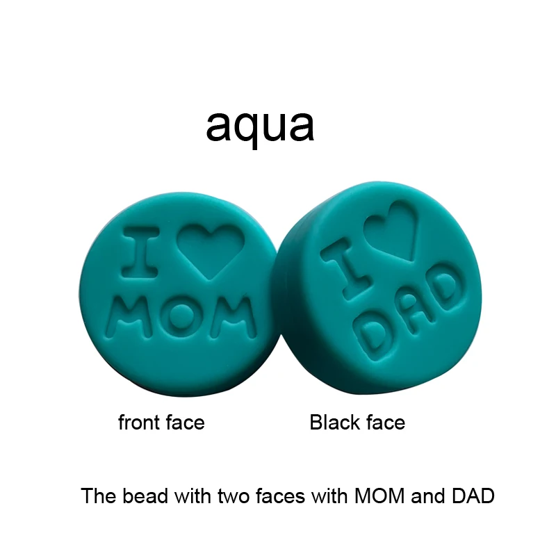 Aqua Новинка 100 шт я люблю маму Силиконовые Прорезыватели свободные бусины плоской круглой формы жевательные бусины для DIY соска для зубов Шарм Детские зубные кольца - Цвет: Aqua