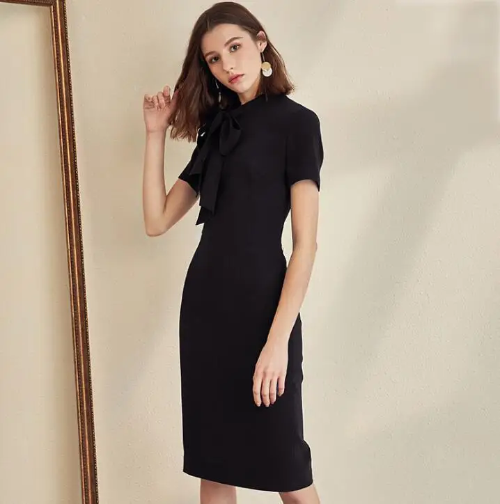 

Elegant Dress For Women Office Ladies Summer Fashion Korean Slim Bodycon 2020 Plus Size Blue Black Midi Party Dresses Vestidos
