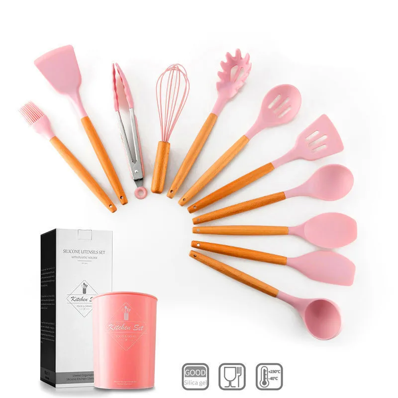 utensilio de cozinha 11/12-itens, kit cozinha, silicone, utencilios para cozinha frete gratis,ferramentas de cozinha,utensilhos de cozinha,conjunto cozinha acessórios, alça de madeira,espátula colher, concha, pinça c - Цвет: 12-PCS kitchen set