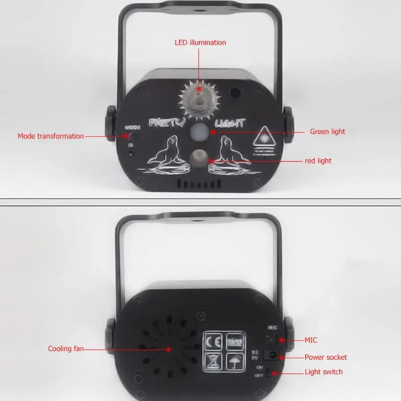 

Hot Sale DJ Disco Stage Lighting Mini Voice Control LED Laser Projector Light 60 Patterns USB Rechargeable Bar Club Party Lamp