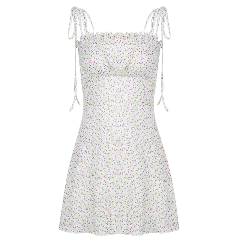 

Y2K Vintage Floral Mini Dress Women 2021 New Spaghetti Strap Elegant Sundress Casual Sexy Sleeveless Summer Dress Vestidos