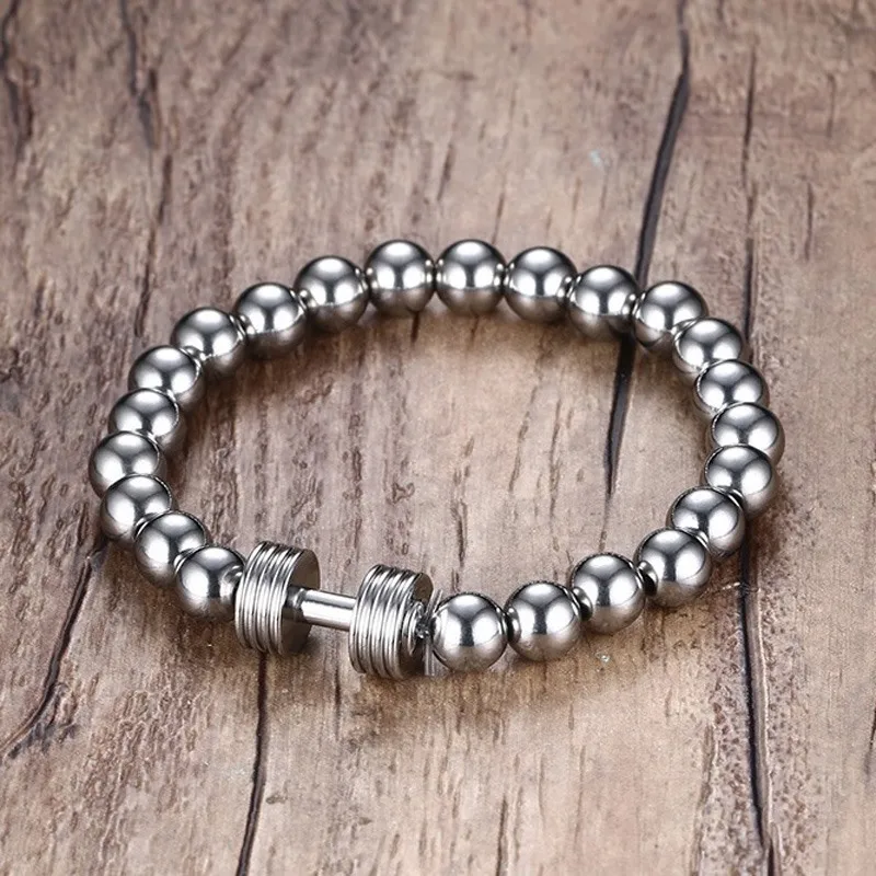 2019 новый простой 8 мм штанга нержавеющая сталь серебряный браслет с бусами фитнес