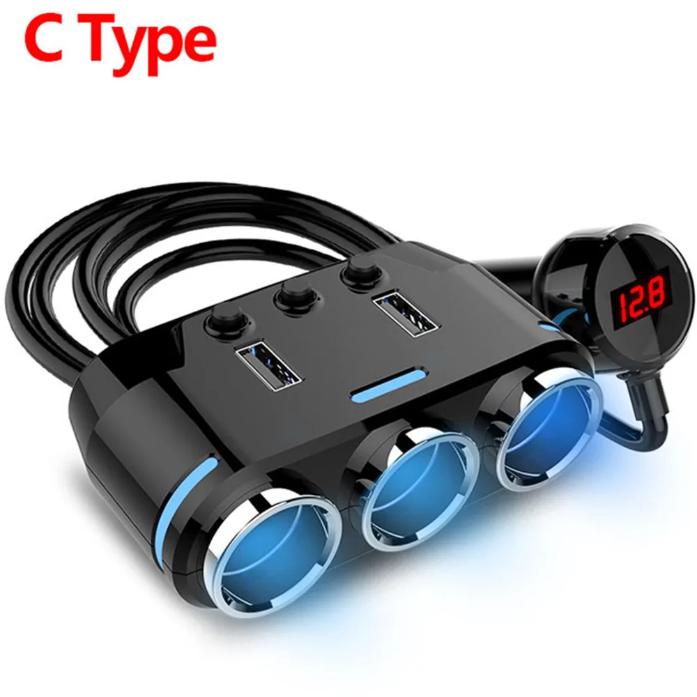 12 V-24 V розетка для автомобильного прикуривателя сплиттер светодиодный USB Зарядное устройство адаптер 3.1A 100W обнаружения для телефона MP3 DVR аксессуары - Название цвета: C TYPE