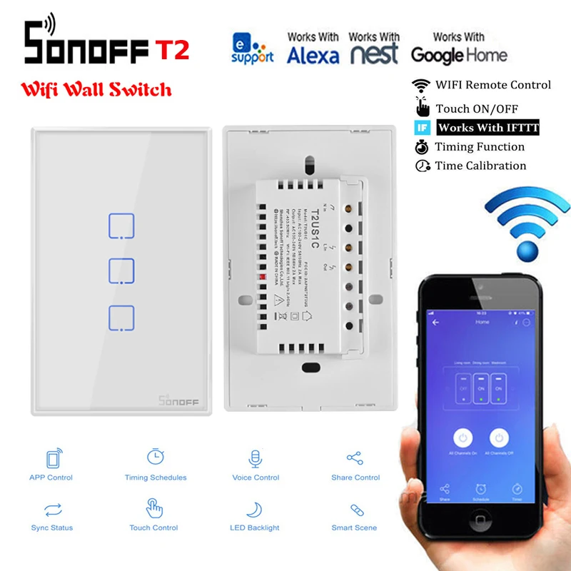 2 шт. SONOFF T2 USTX 3 банды умный настенный светильник переключатель голоса/eWelink/сенсорное управление Wifi умный базовый таймер с Alexa Google Home