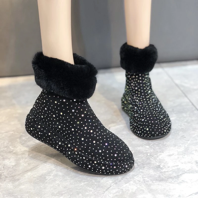 

Lucyever Роскошные хрустальные зимние сапоги женские на молнии сзади толстые плюшевые теплые зимние сапоги женские блестящие стразы на платфо...