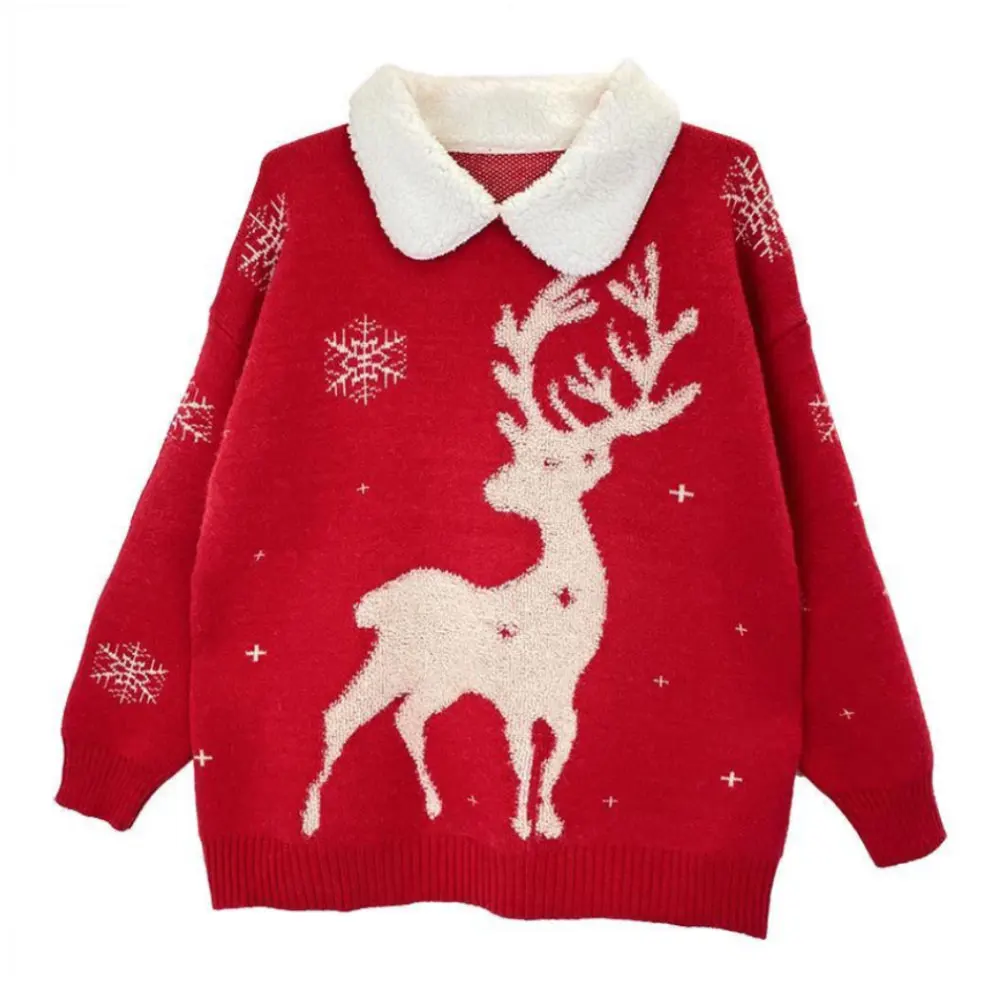 

ZOTTSOZ Knitted Christmas Pullovers Korean Casual Harajuku Embroidery Elk Snowflake Sweaters Women 2021 Knitwear Jumpers Outwear