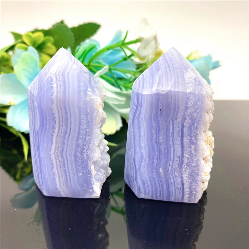 

Lovely 1Pc Natural Striped Quartz Raw Stone Blue Lace Agate Point Tower Rough Mineral Reiki Crystal Natural Stones and crystals